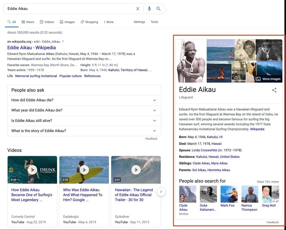 Pannello informativo nella SERP di Google