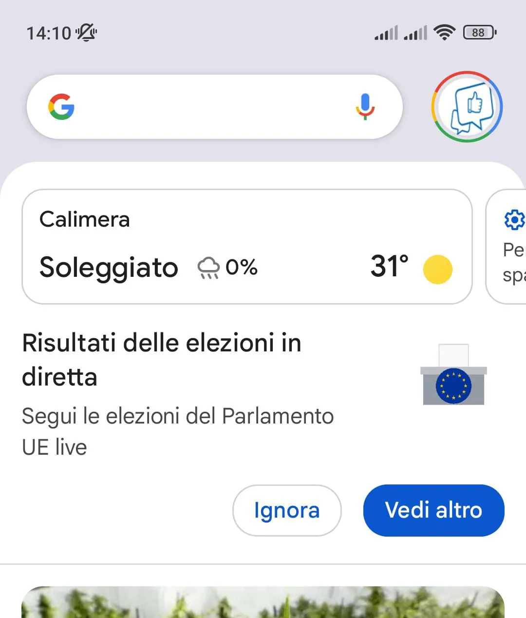 Google Discover attivo nell'app Google