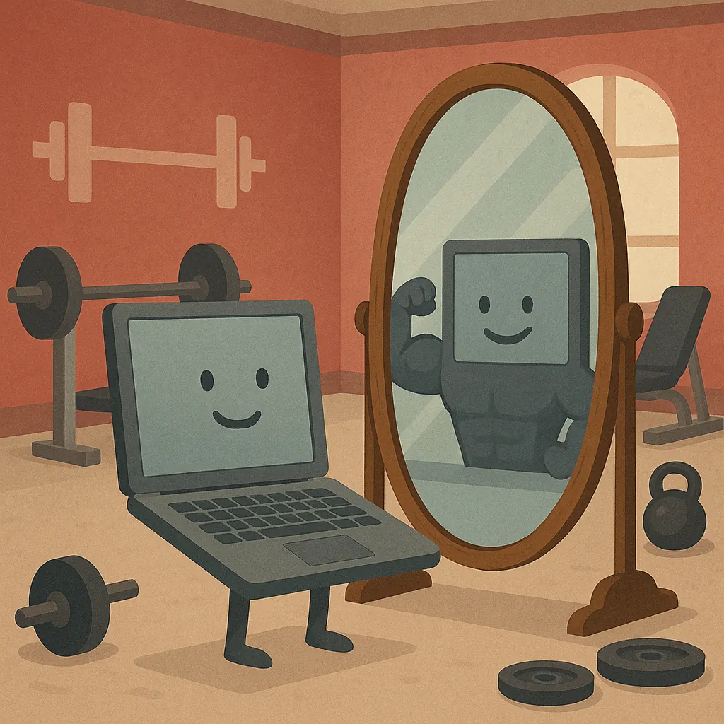 Portatile che si specchia muscoloso in palestra: i risultati della SEO