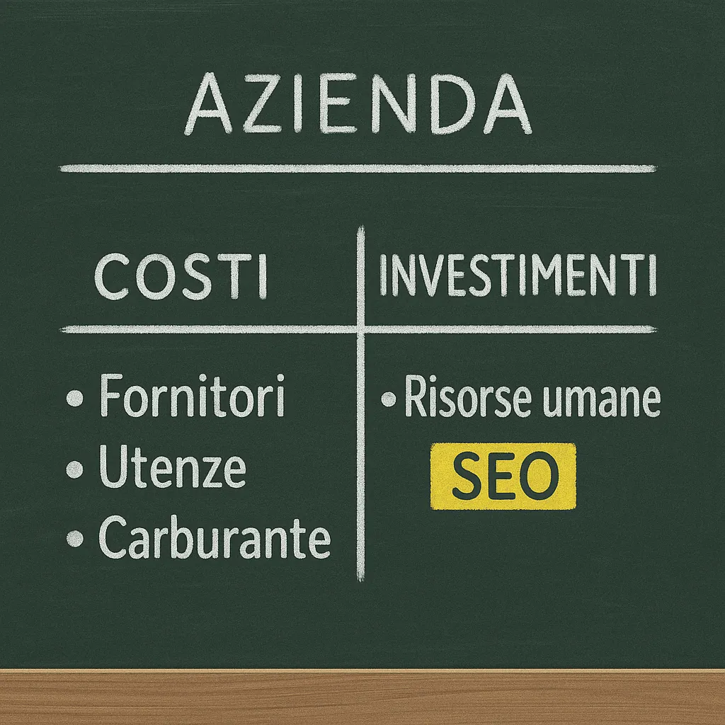 Lavagna con costi e investimenti di un'azienda: la SEO tra gli investimenti