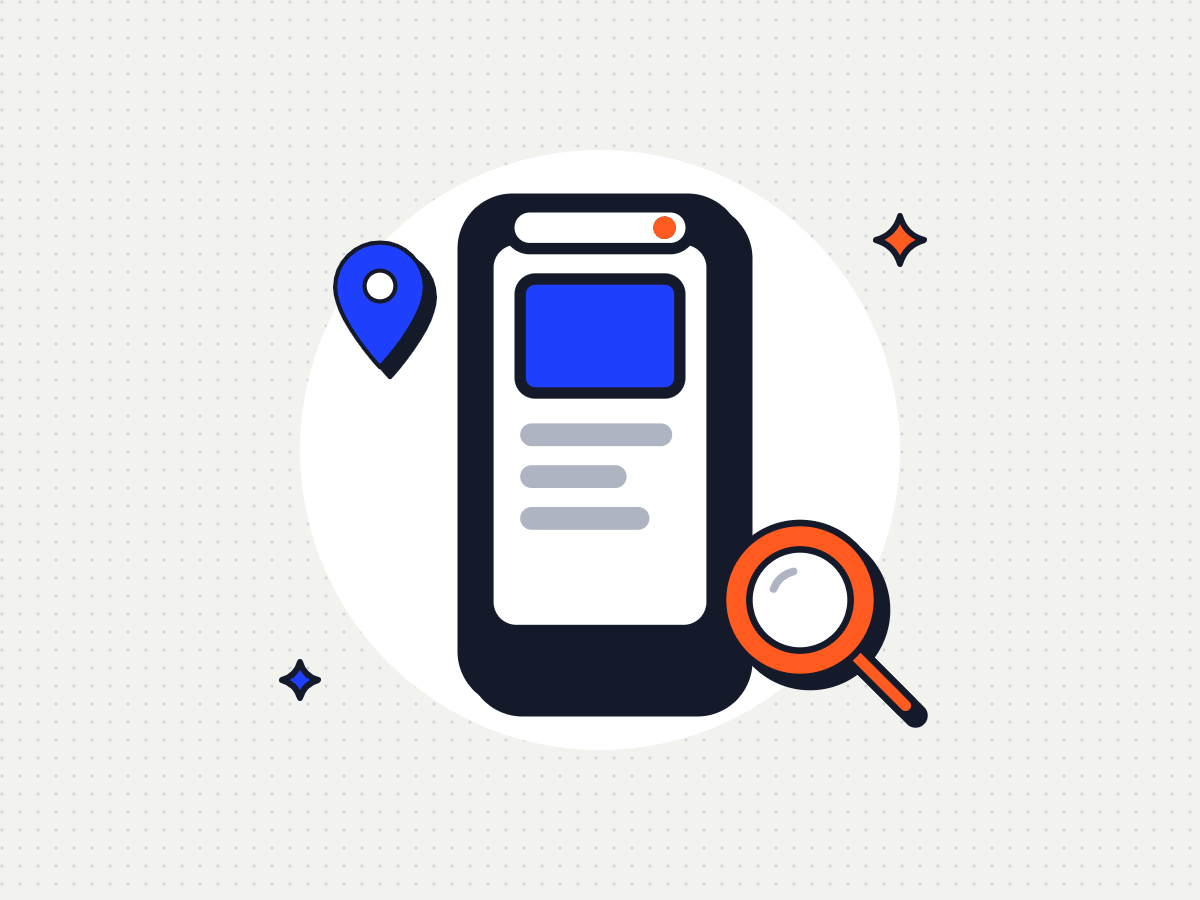 Smartphone con lente e segnaposto: ricerca e contenuti consultati da mobile
