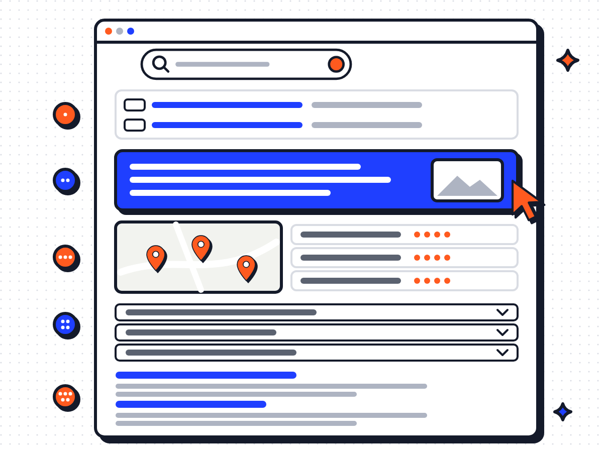 Pagina dei risultati di Google con le funzionalità SERP: annunci, featured snippet, local pack con mappa, domande correlate e risultati organici