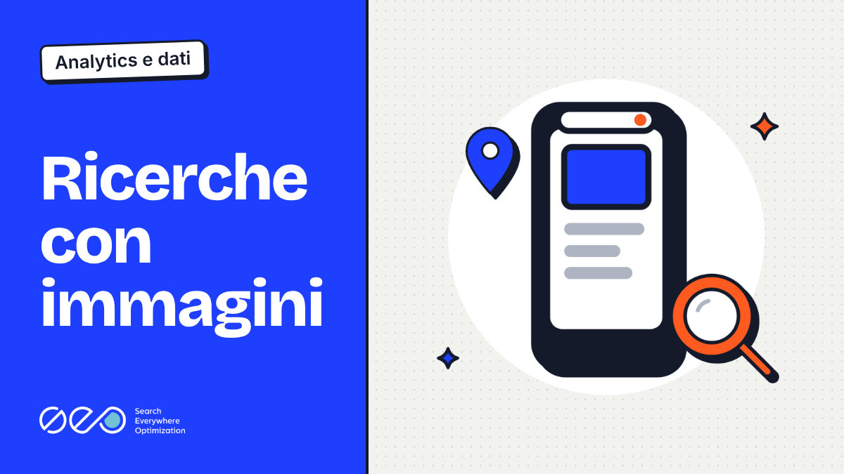 Copertina «Ricerche con immagini»: fondo blu e, accanto, uno smartphone con una lente d'ingrandimento